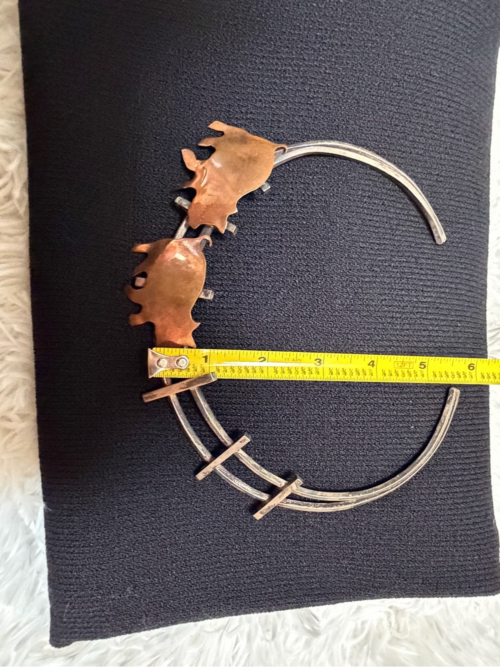 Handmade Mixed Metal Copper Pig Necklace Modernist Collar artisan bendable - Picture 4 of 4